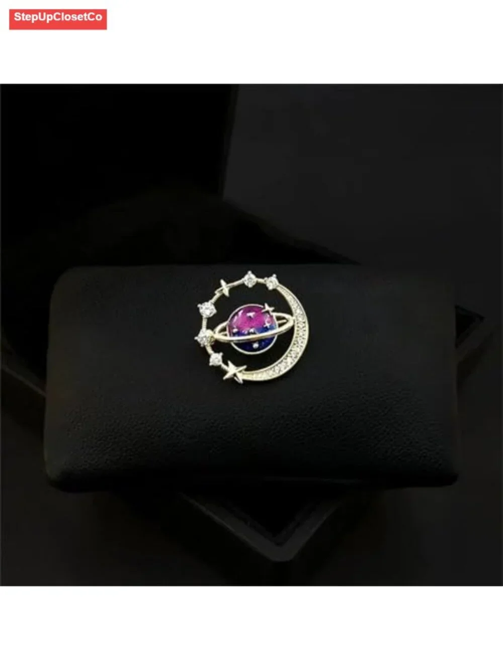 Celestial Enamel Brooch Pin 18K Gold Plated Cubic Zirconia Star Moon Lapel Pin